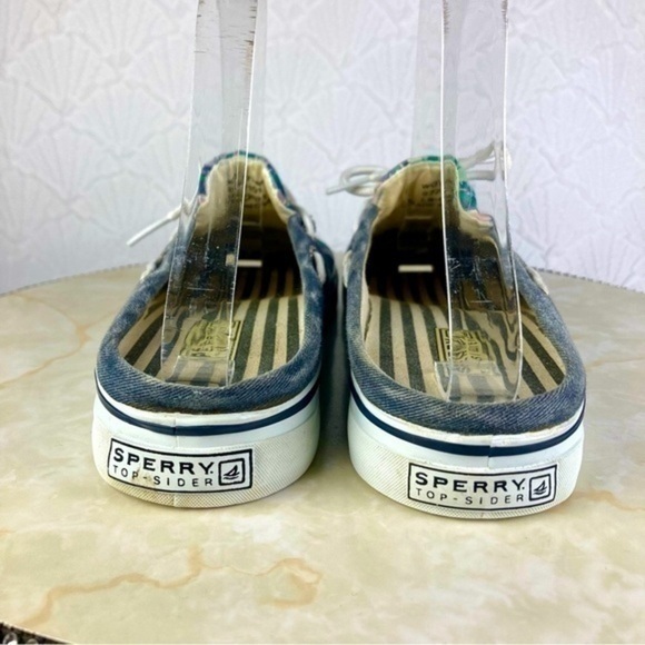 Sperry Top Sider Mules Womens Size 7.5 Green Blue Plaid Open Back Slides Shoes - Picture 8 of 11